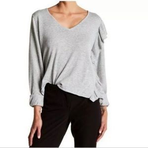 JOHN + JENN Asymmetrical Ruffle Sweater Gray